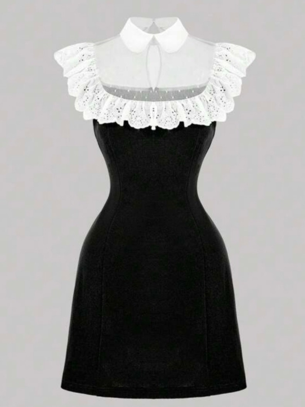 Classic Black Mini Dress with White Lace Collar